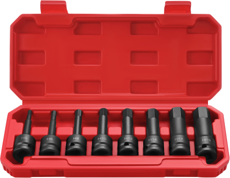 De impact / de forta - Set chei tubulare impact HEX 1/2 inch 8 piese H5-H19 pentru scule pneumatice si electrice (KD5431)