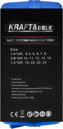 Set chei tubulare TORX 14 piese 1/4" 3/8" 1/2" 4-24mm in valiza pentru service auto si mecanica (KD10335) [19]
