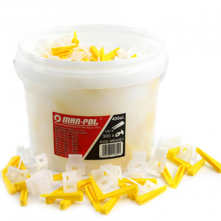 Aparat taiat gresie, faianta, parchet - Set cleme si pene nivelare montare grecie faianta 400piese (M66063)
