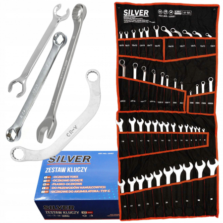 Chei fara clichet - Set complet 47 chei combinate inelare torx tip C semideschise cotite 6-32mm (S10987)