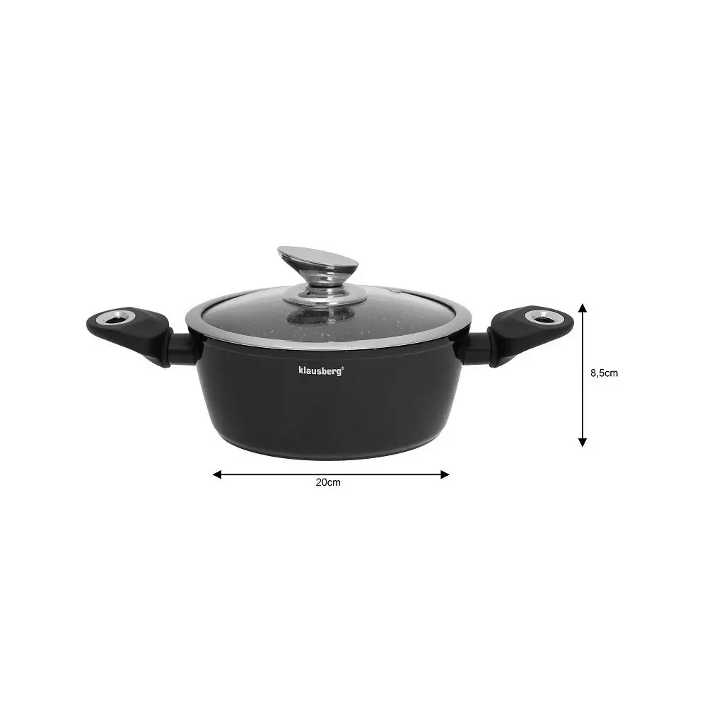 Set complet de vase pentru gatit, invelis marmura neagra 15 piese, negru (KB-7322) [6]