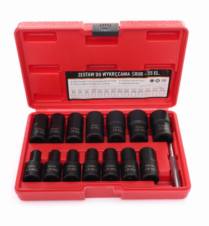Set complet extractoare impact suruburi deteriorate rupte piulite rotunjite 15 piese (KD11793) [3]