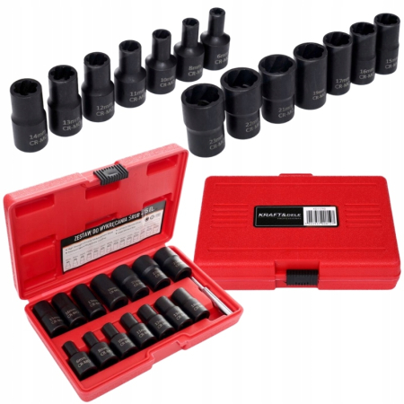 Scule Atelier Auto - Set complet extractoare impact suruburi deteriorate rupte piulite rotunjite 15 piese (KD11793)