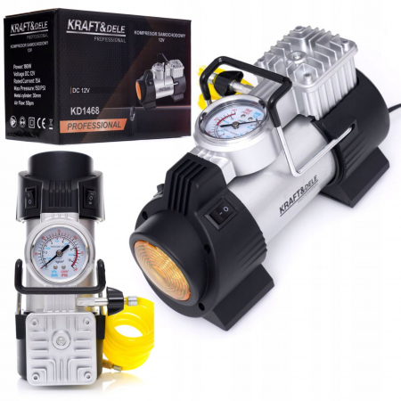 Compresoare - Set compresor auto 12V cu manometru prelungitor (KD1468)