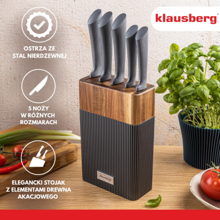 Set cutite bucatarie 6 piese cu suport lemn acacia si lame otel inoxidabil (KB-7979) [3]