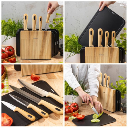 Set cutite bucatarie 8 piese cu 3 tocatoare si suport (KB-9037) [12]
