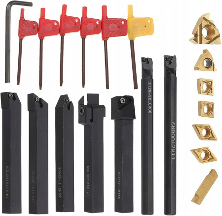 Burghie/freze/carote/dalti/dornuri/cutite strung/punctatoare - Set cutite strung cu placa inlocuibila instrument dalti strunjire 12x12mm 21piese (S12020)
