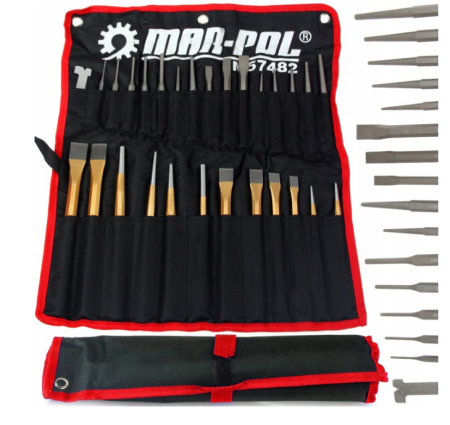 Burghie/freze/carote/dalti/dornuri/cutite strung/punctatoare - Set dalti poansoane si dornuri CrV 28 piese pentru metal  (M57482)
