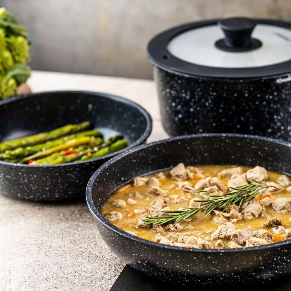 Set de 3 piese de oala si tigai cu invelis antiaderent + maner detasabil si capac (KB-7858) [3]