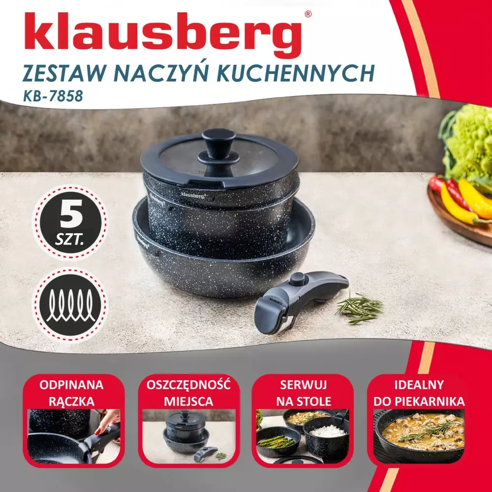 Set de 3 piese de oala si tigai cu invelis antiaderent + maner detasabil si capac (KB-7858) [6]