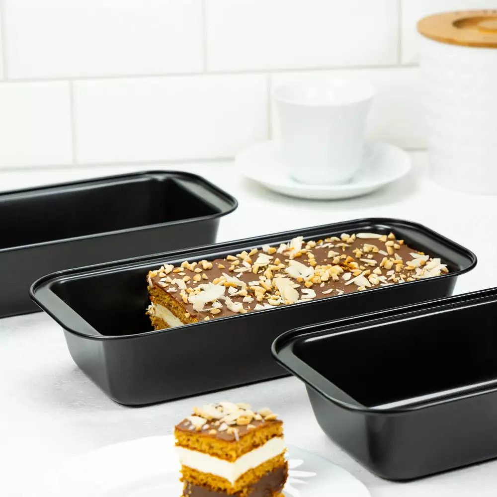 Set de 3 tavi de copt cu invelis de marmura, neagra (KH-4198) [4]