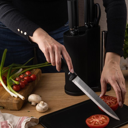 Set tocator, cutite si foarfeca din otel inoxidabil cu suport, 8 piese, negru (KB-7977) [14]