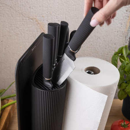 Set tocator, cutite si foarfeca din otel inoxidabil cu suport, 8 piese, negru (KB-7977) [11]