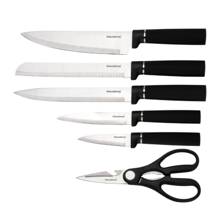 Set tocator, cutite si foarfeca din otel inoxidabil cu suport, 8 piese, negru (KB-7977) [2]
