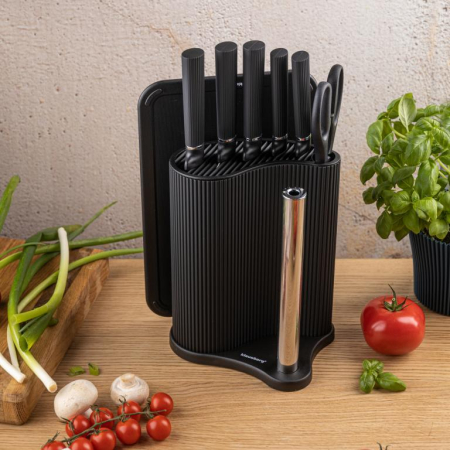 Set tocator, cutite si foarfeca din otel inoxidabil cu suport, 8 piese, negru (KB-7977) [18]
