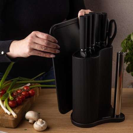 Set tocator, cutite si foarfeca din otel inoxidabil cu suport, 8 piese, negru (KB-7977) [17]