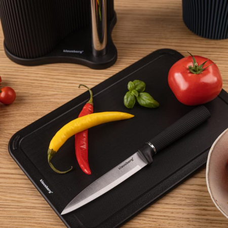 Set tocator, cutite si foarfeca din otel inoxidabil cu suport, 8 piese, negru (KB-7977) [8]