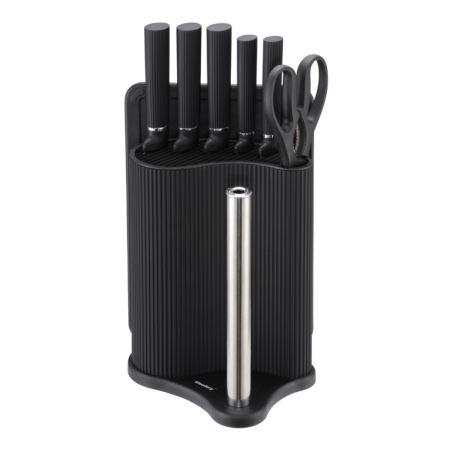 Set tocator, cutite si foarfeca din otel inoxidabil cu suport, 8 piese, negru (KB-7977) [1]