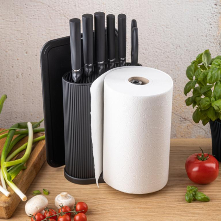 Set tocator, cutite si foarfeca din otel inoxidabil cu suport, 8 piese, negru (KB-7977) [13]