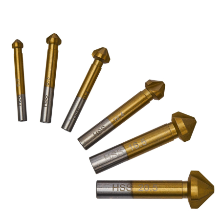 Burghie/freze/carote/dalti/dornuri/cutite strung/punctatoare - Set de freze conice 6 buc pentru lemn 6.3-20.5mm (KD983)