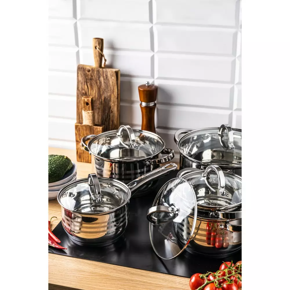 Set de oale din otel inoxidabil, 10 piese, 5 oale si 5 capace, diametru 16, 16, 18, 20, 24 cm (KB-7697) [1]