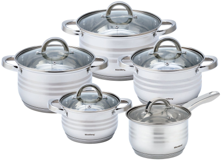 Oale si cratite - Set de oale din otel inoxidabil, 10 piese, 5 oale si 5 capace, diametru 16, 16, 18, 20, 24 cm (KB-7697)