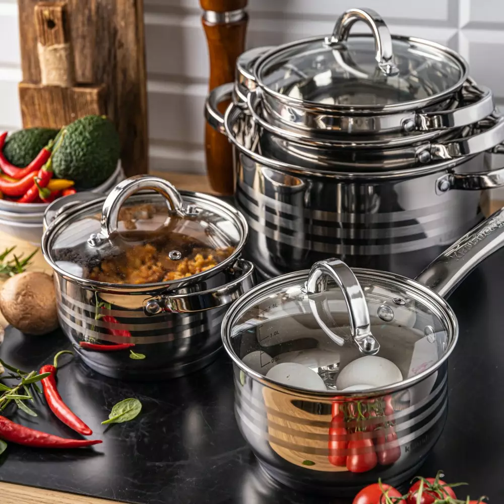 Set de oale din otel inoxidabil, 10 piese, 5 oale si 5 capace, diametru 16, 16, 18, 20, 24 cm (KB-7697) [5]