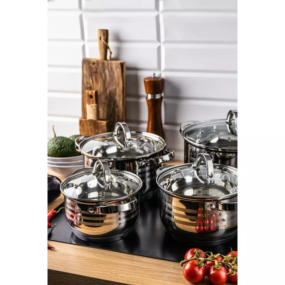 Set de oale din otel inoxidabil, 10 piese, 5 oale si 5 capace, diametru 16, 18, 20, 20, 22 cm (KB-7695) [1]