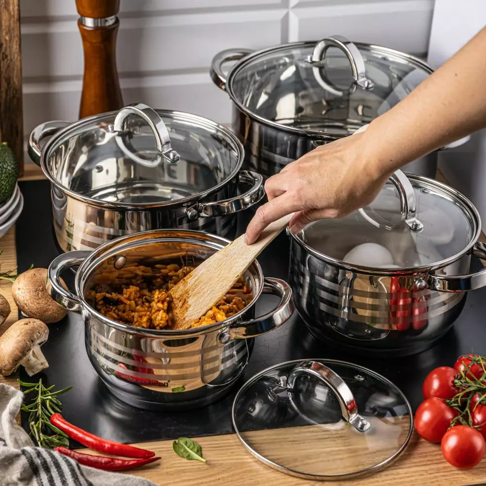 Set de oale din otel inoxidabil, 10 piese, 5 oale si 5 capace, diametru 16, 18, 20, 20, 22 cm (KB-7695) [3]