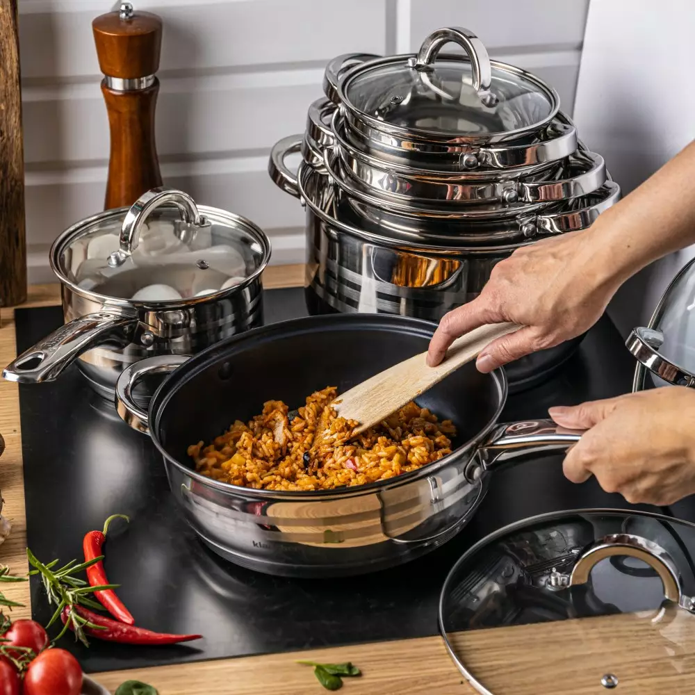 Set de oale din otel inoxidabil, 12 piese, 6 oale si 6 capace, diametru 16, 16, 18, 20, 24, 24 cm (KB-7698) [3]