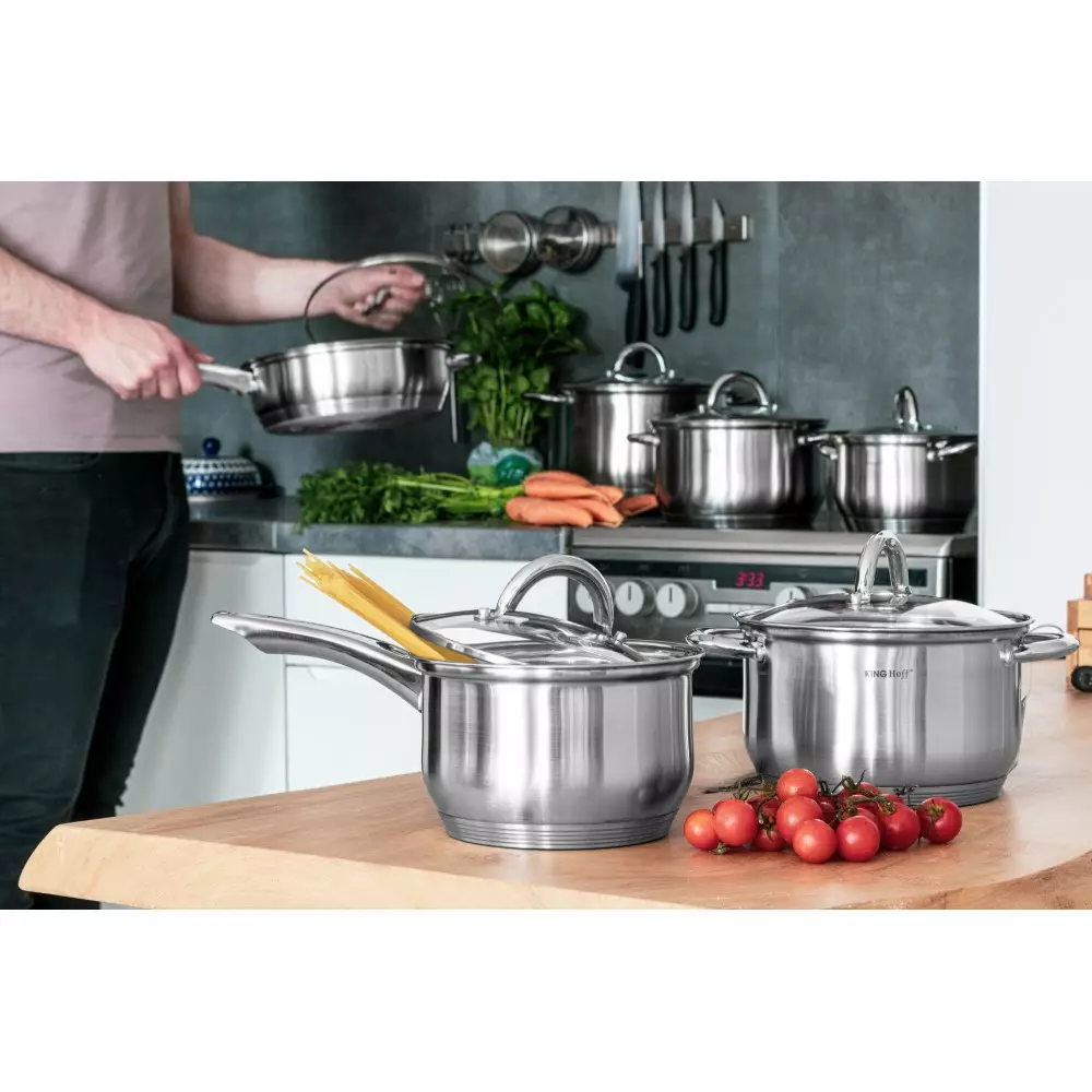 Set de oale din otel inoxidabil, 6 piese, 3 oale si 3 capace, diametru 18, 20, 24 cm (KH-4447) [8]