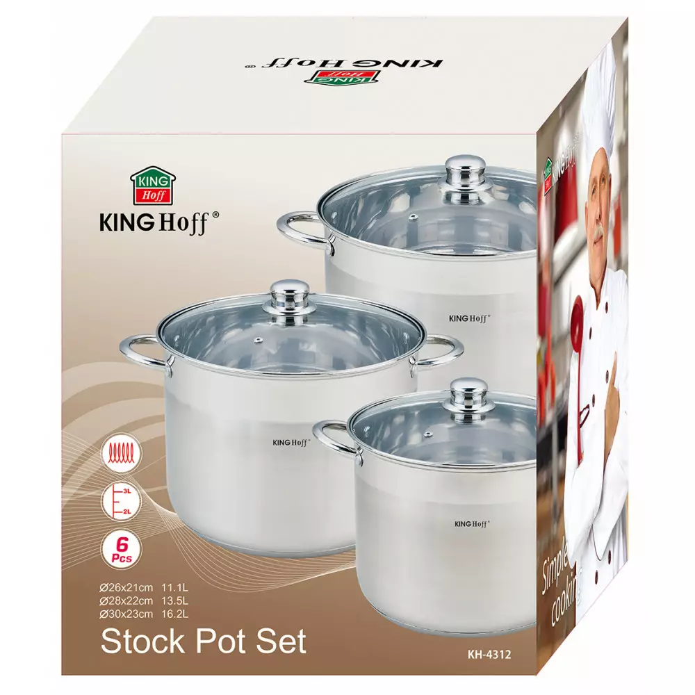 Set de oale din otel inoxidabil, 6 piese 3 oale si 3 capace, diametru 26, 28, 30 cm (KH-4312) [8]