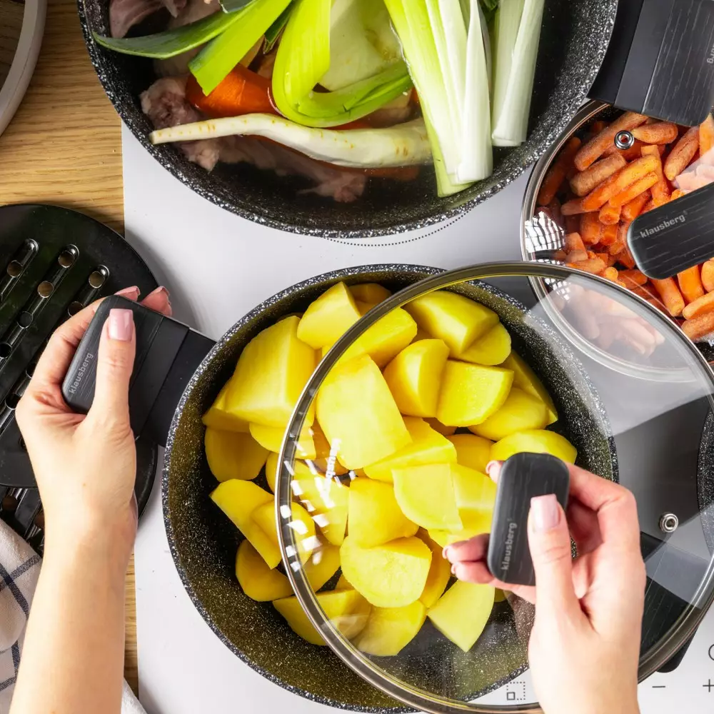 Set de oale si tigai cu strat antiaderent, 12 piese 6 vase, 4 capace, 2 suporturi, negru (KB-7830) [14]