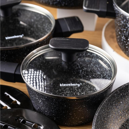 Set de oale si tigai cu strat antiaderent, 12 piese 6 vase, 4 capace, 2 suporturi, negru (KB-7830) [22]