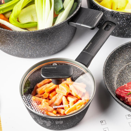 Set de oale si tigai cu strat antiaderent, 12 piese 6 vase, 4 capace, 2 suporturi, negru (KB-7830) [26]