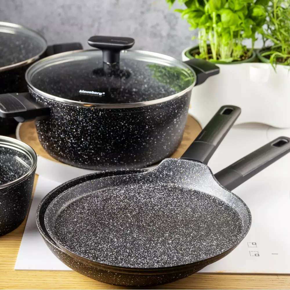 Set de oale si tigai cu strat antiaderent, 12 piese 6 vase, 4 capace, 2 suporturi, negru (KB-7830) [20]