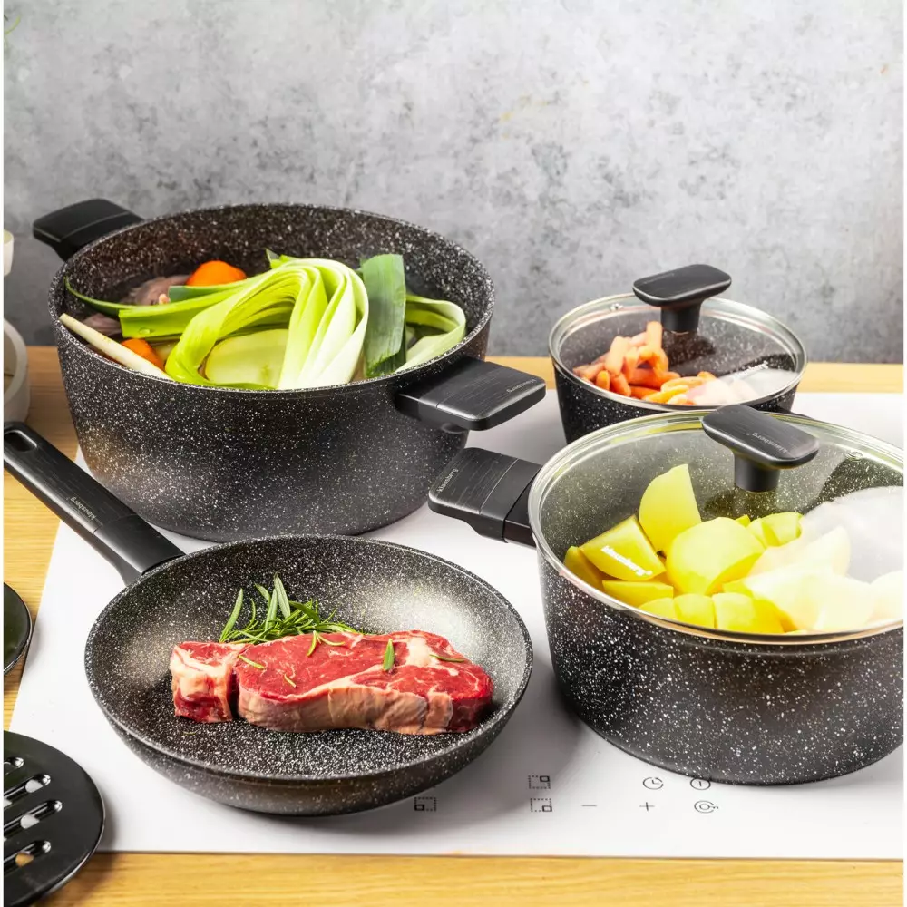 Set de oale si tigai cu strat antiaderent, 12 piese 6 vase, 4 capace, 2 suporturi, negru (KB-7830) [17]