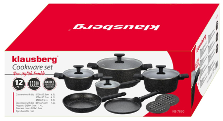 Set de oale si tigai cu strat antiaderent, 12 piese 6 vase, 4 capace, 2 suporturi, negru (KB-7830) [42]