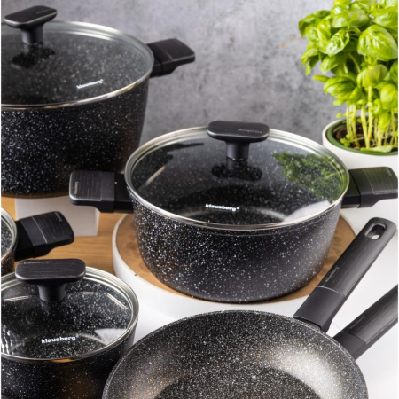 Set de oale si tigai cu strat antiaderent, 12 piese 6 vase, 4 capace, 2 suporturi, negru (KB-7830) [40]