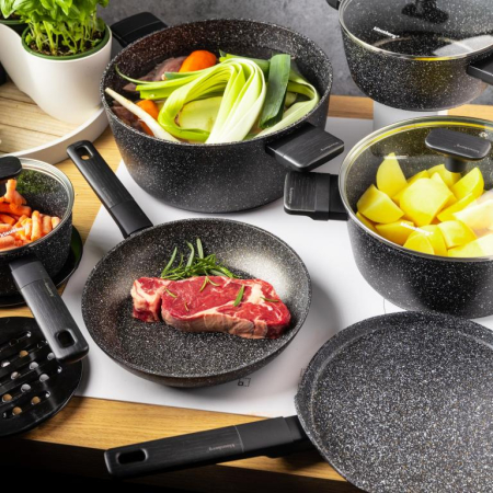 Set de oale si tigai cu strat antiaderent, 12 piese 6 vase, 4 capace, 2 suporturi, negru (KB-7830) [28]