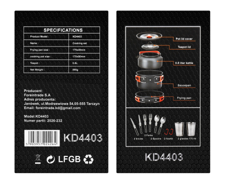 Set de tacamuri turistice din inox, 14 piese, pentru camping (KD4403) [31]