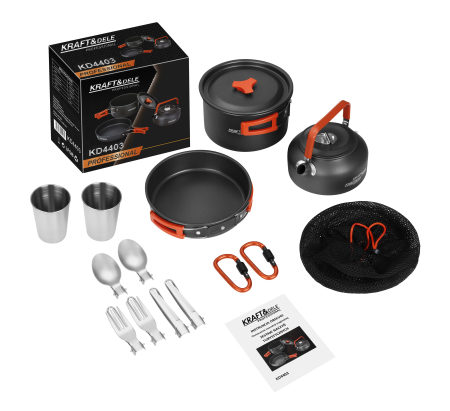 Casa - Set de tacamuri turistice din inox, 14 piese, pentru camping (KD4403)