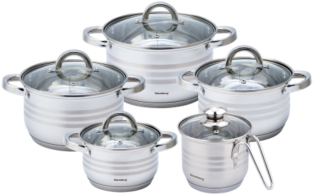 Oale si cratite - Set de vase de gatit, 10 piese, 5 oale si 5 capace, diametru 16, 18, 20, 24, 14 cm (KB-7696)