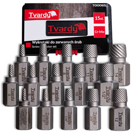 Altele - Set extractoare suruburi rupte 15 piese CrMo cu cap hexagonal (T00065)