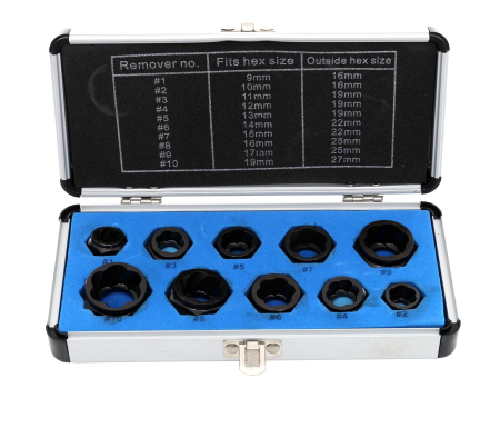 Altele - Set extractor 9-19mm suruburi piulite rotunjite deteriorate rupte 10 piese (KD10268)