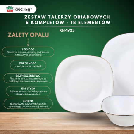 Set farfurii opal 18 piese alb cu decor auriu (KH-1923) [15]
