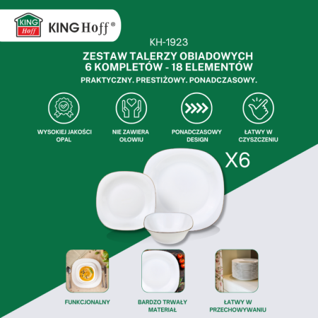 Set farfurii opal 18 piese alb cu decor auriu (KH-1923) [12]