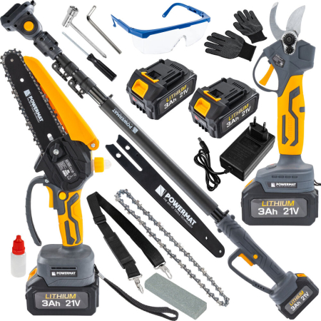 Altele - Set foarfeca si fierastrau cu acumulator 21V cu extensie telescopica 130-200 cm PM1644 (PM-PSWA-21V-3M)