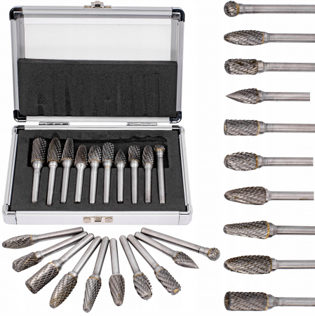 Scule de mana - Set freze carbura de metal Tungsten Wolfram 10piese HSS (V05041)