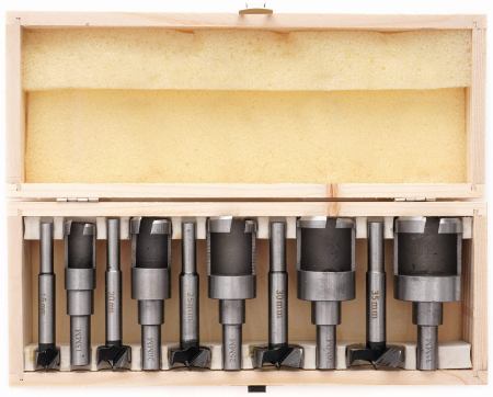 Set freze pentru lemn indepartare noduri si dopuri 10 piese 15-35 mm in cutie lemn (KD637) [2]